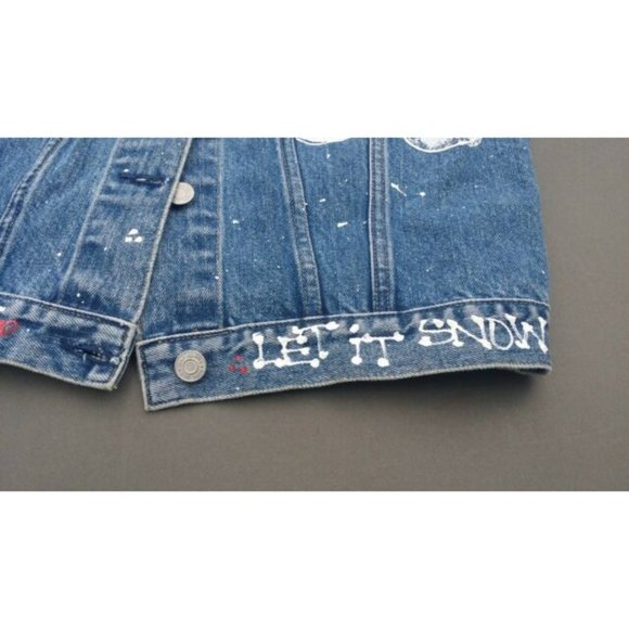 Girls Jean Vest Size M Holiday Winter Handpainted Snowman - Picture 4 of 12